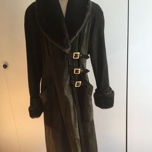 Full length Green Suede with Faux Fur trim